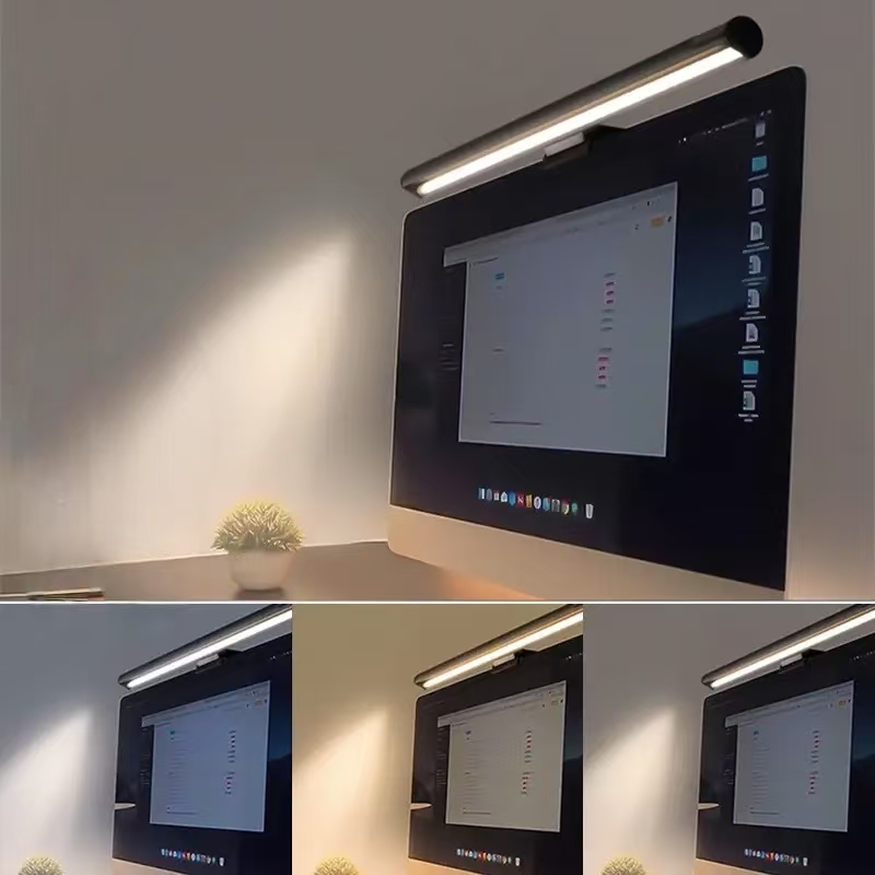 Desk Setup On Bed - Eye-Friendly LED Monitor Light Hanging Desk