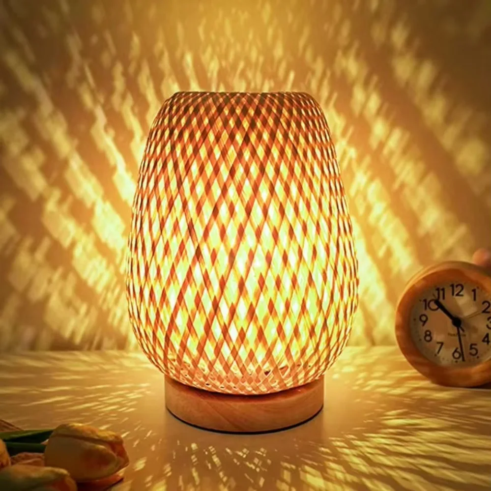 Desk Setup Study - Bamboo Woven lamp Simple Bedroom Study