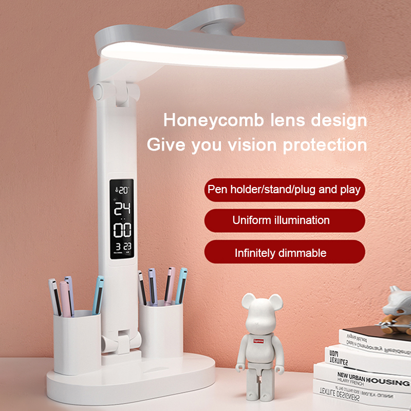 Desk Setup Study - LED Clock Table Lamp USB Chargeable