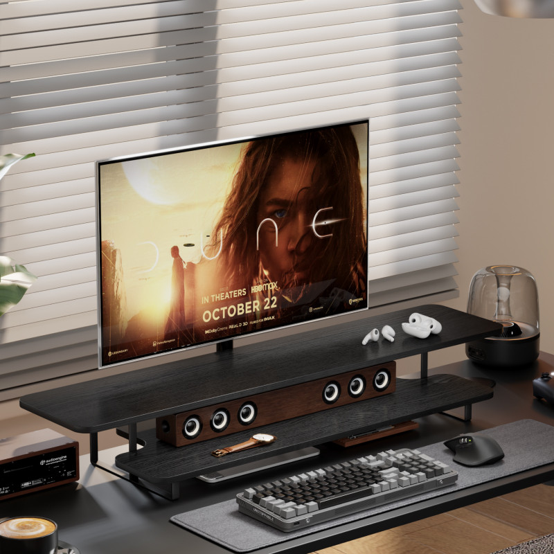 Walnut Finish Monitor Stand Ri - Desk Setup For Laptop And Monitor 评论和价格