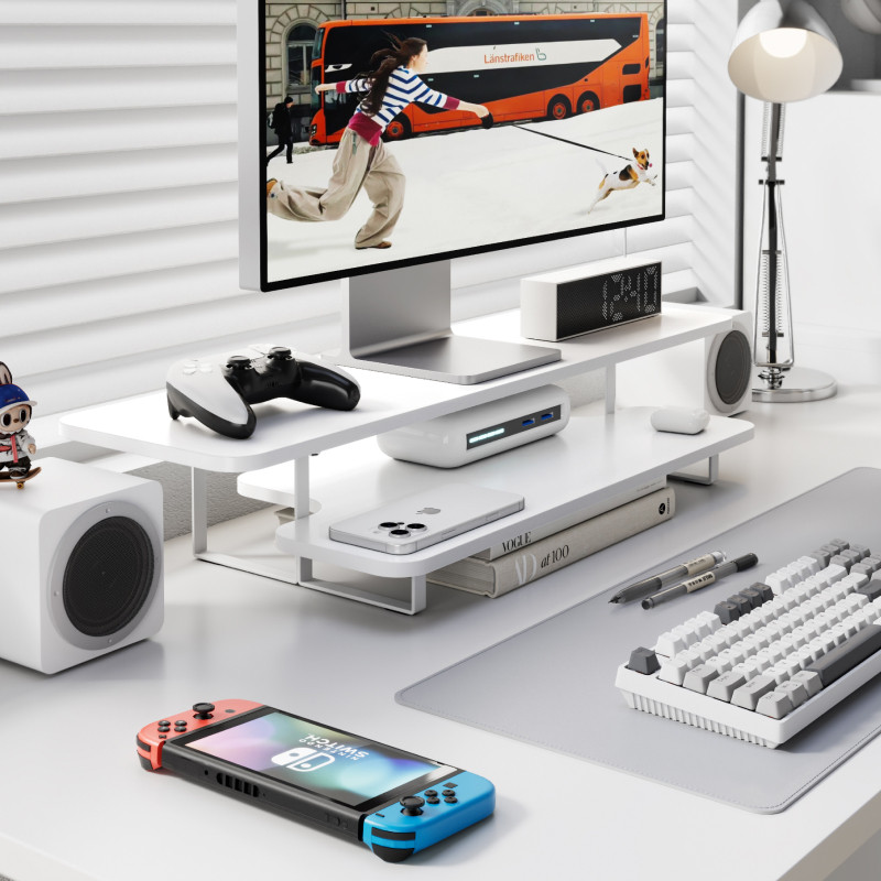 Walnut Finish Monitor Stand Ri - Desk Setup For Laptop And Monitor 评论和价格