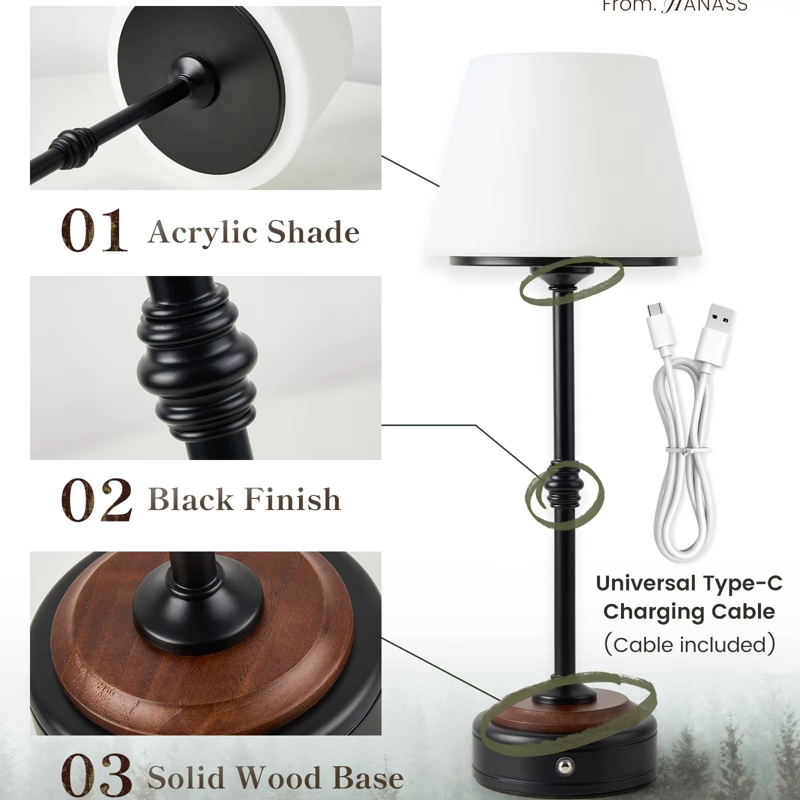 Cordless Table Lamps Set of  5 - Desk Setup Study 评论和价格
