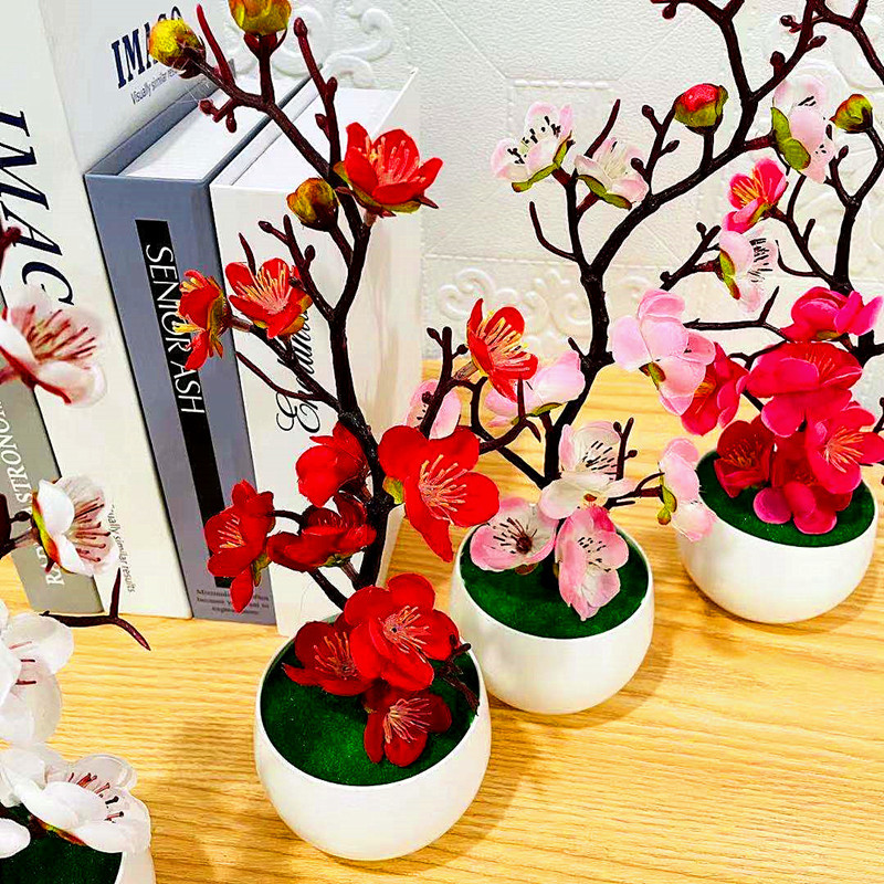 Simulation Plum Flower Pot Pla - Desk Setup Plant 评论和价格